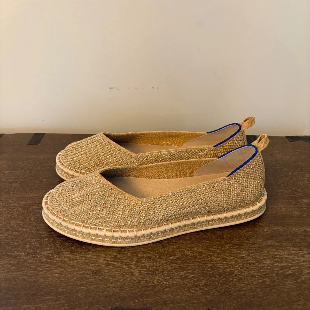 Rothys The Espadrille Golden Metallic Sand Knit Flats Womens 10 Lightweight